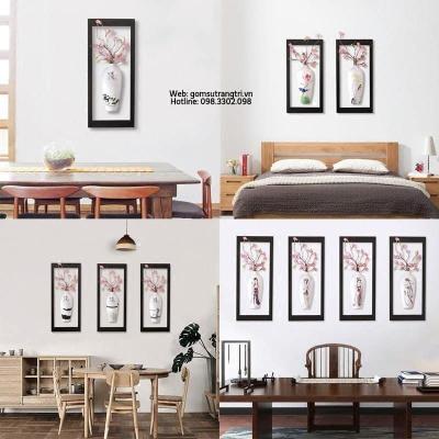 BÌNH HOA TREO TƯỜNG 3D KÈM KHUNG + HOA